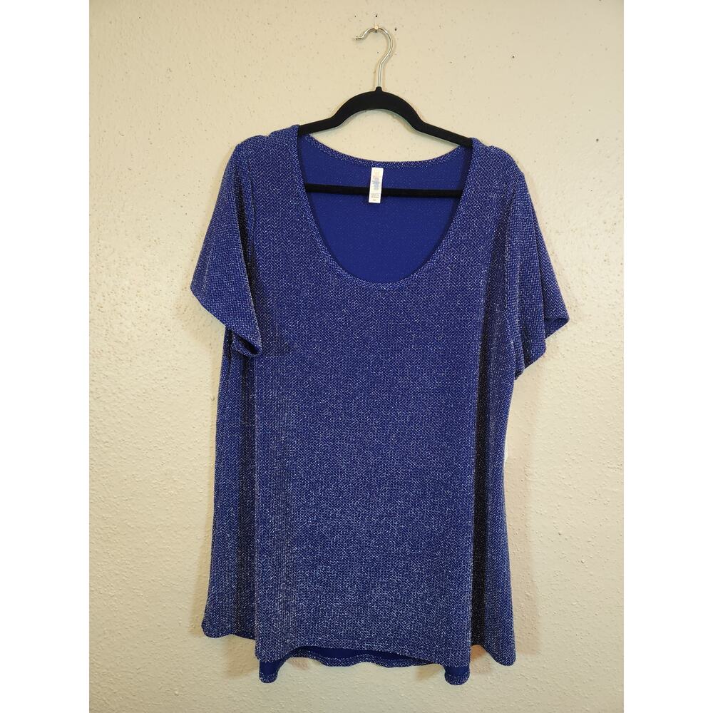 Lularoe Women's Blue Lurex Short Sleeve Scoop Neck T-shirt Blouse Size 3XL‎